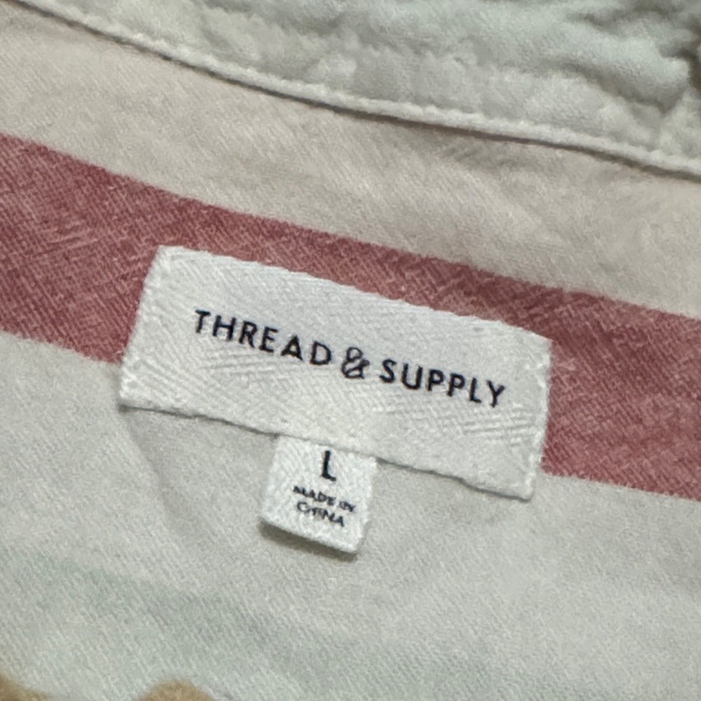 Threshold Rayon/Linen blend Button Up Shirt-Striped/Red/Mustard/Beige/Olive-Sz L - Picture 12 of 14